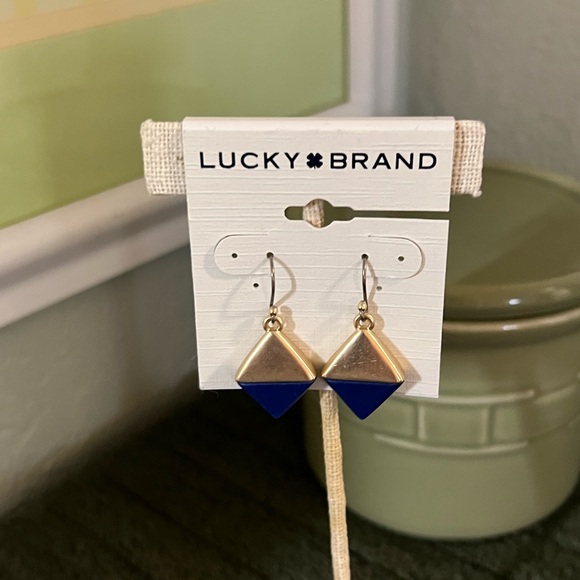 NWT Lucky Brand Gold and Royal Blue Pyramid Drop Earrings #LBER2 - Picture 4 of 5